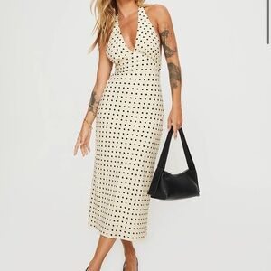 Princess Polly Kimbelle Halter Maxi Dress Cream / Polka Dot